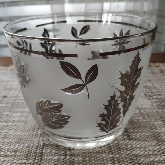 VTG Libbey Gold Overlay Leaves Frosted Glass Ice Bucket 5.75" - Picture 3 of 6